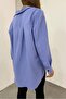 Women's Blue Aerobin Fabric Embroidered Design Oversize Cut Shirt 12200 - 5