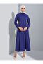 Brooched Judge Collar Hijab Dress - Navy Blue - Refka - 2