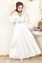 Stone Detailed Satin Evening Dress White 19901 - 3