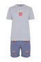 Unisex Gri Regular Fit Baskılı Örme Şortlu Pijama Takımı TMNSS24PT00034 - 8