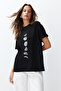 Black 100% Cotton Planet Printed Oversize/Wide Fit Knitted T-Shirt TWOSS24TS00103