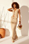 Bej %100 Keten Beli Lastikli Yüksek Bel Wide Leg Pantolon TWOSS24JE00249 - 2