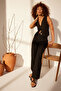 Siyah %100 Keten Pileli Yüksek Bel Wide Leg Pantolon TWOSS24JE00245 - 2