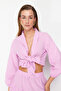 Pembe Dokuma Bağlamalı Plaj Crop Bluz TBESS24BZ00006 - 2