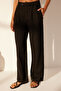 Siyah %100 Keten Pileli Yüksek Bel Wide Leg Pantolon TWOSS24JE00245 - 4