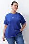 Saks Slogan Baskılı Oversize %100 Pamuk Örme Büyük Beden T-shirt TBBSS24BF00018 - 3
