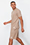 Taupe Regular Fit Waffle Pajama Set with Shorts TMNSS23PT00032 - 2
