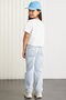 BITTEN Girl's 100% Cotton Printed Contrast Color Collar Short Sleeve Blue T-Shirt - 6
