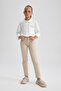 Girl's Beige Slim Fit School Pants K9028a623au