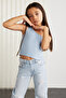 Coral-grm24027 95% cotton 5% elastic One Shoulder Rib Top Blue Bustier - 3