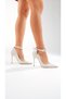 Zemes Buckle Detailed White Patent Leather 10 cm Women's Stiletto, Heeled Shoes