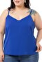 Plus Size Adjustable Thin Strap V-Neck Saxe Blue Blouse - 4