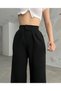 Palazzo Trousers with Velcro Waist and Clamp Stitching Pockets - 2