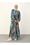 Mixed Patterned Balloon Sleeve Hijab Dress - Green Yellow Patterned - Benin - 5