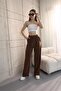 Palazzo Trousers with Velcro Waist and Clamp Stitching Pockets - 4