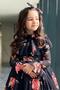 Girl's Flower Print Pleated Black Dress with Transparent Sleeves and Ruffled Collar - 3