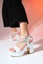 MİLTON Mother of Pearl Skin Stone Women's Platform Heeled Evening Dress Shoes