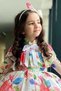 Girl's Sleeves Transparent and Ruffled Collar Floral Print Pleated White Dress - 3