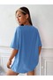 Women's Baby Blue Aloha Flower Printed Oversize T-shirt - 2