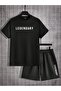 Men's Printed Men's Bottom Top Black Set - Shorts T-shirt Set - 3