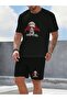 Men's Printed Men's Bottom Top Black Set - Shorts T-shirt Set