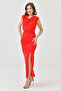 Flexible Buzzy Fabric Slit Detailed Degaje Collar Sleeveless Maxi Length Red Evening Dress 1051 - 7
