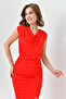 Flexible Buzzy Fabric Slit Detailed Degaje Collar Sleeveless Maxi Length Red Evening Dress 1051 - 2