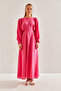 Women's Fuchsia Modest Belted Long Hijab Dress 60151022 - 3