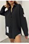 Women's Black Aerobin Fabric Embroidered Design Oversize Cut Shirt 12200 - 5