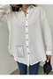 Women's White Aerobin Fabric Embroidered Design Oversize Cut Shirt 12200 - 4