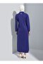 Brooched Judge Collar Hijab Dress - Navy Blue - Refka - 5