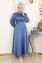 Draped Satin Evening Dress Blue 19192