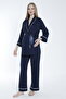 Front Tie-Detail Wide Collar Maternity and Postpartum Pajama Set - 3