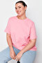 Pembe Yakası Ribanalı Boyfriend %100 Pamuk Örme T-shirt TBBSS23BF00019 - 3