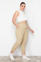 Beige High Waist Elastic Waist Mom Jeans TBBAW23CJ00037 - 3