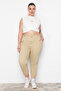 Beige High Waist Elastic Waist Mom Jeans TBBAW23CJ00037