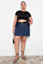 Mavi Yüksek Bel %100 Non-Stretch Pamuk A Shape Denim Etek TBBAW23AZ00042 - 2