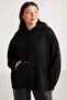 Terezabb Women's Fleece Inside Soft Comfort Fit Hooded Kangaroo Pocket Black Large Size Sweatshirt