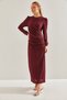 Women's Burgundy Modest Glittery Evening Dress with Sequins 60191009 - 7