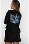 Women's Black Shorts Set Blue Butterfly Printed - 4