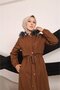 Long Hijab Coat with Fur Inside Fleece Hat and Reverse Pocket Cover - 2