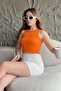 Women's White Orange Ribbed Camisole Double Blouse 60201022 - 4