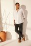 Premium Gray 100% Linen Straight Fit Elastic Waist Tie Belted Trousers Tmnss24Pl00018 - 3