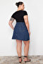Mavi Yüksek Bel %100 Non-Stretch Pamuk A Shape Denim Etek TBBAW23AZ00042 - 6
