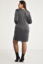 Andıebb Women's Glitter Fabric Drape Detailed Crew Neck Long Sleeve Gray Plus Size Dress - 5