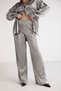 Elvına Women's Crinkle Foil Print Elastic Waist Flare High Waist Anthracite Large Size Trousers - 4