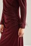 Women's Burgundy Modest Glittery Evening Dress with Sequins 60191009 - 4