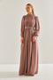 Women's Mink Modest Lined Belted Stone-Studded Hijab Dress 60191008 - 6