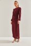 Women's Burgundy Modest Glittery Evening Dress with Sequins 60191009 - 6