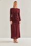 Women's Burgundy Modest Glittery Evening Dress with Sequins 60191009 - 5